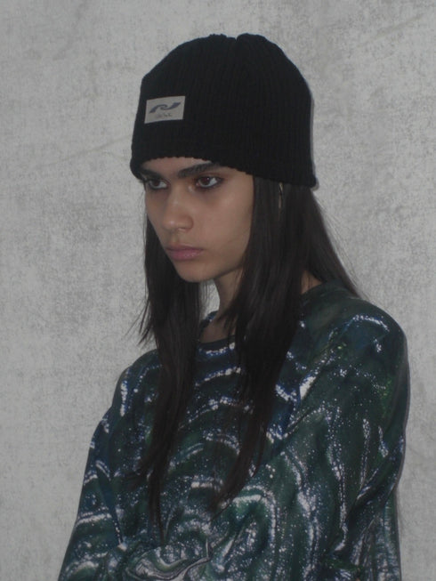 PAPER LOGO RIB BEANIE -BLACK-